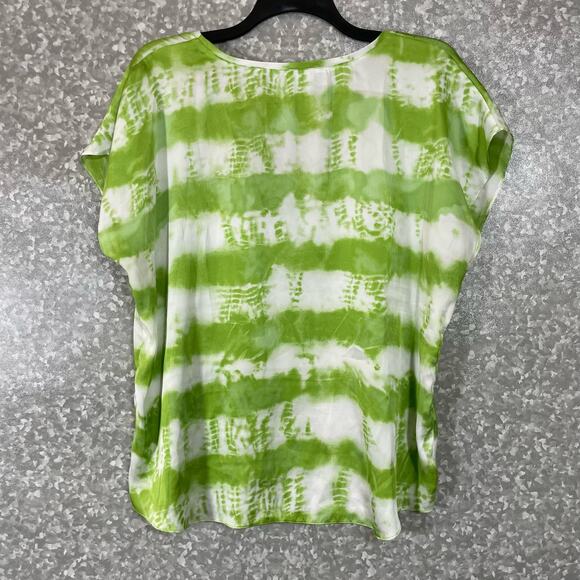 Dress Barn Green & White Tie Dye Stripe Silky Feel Blouse - Size XL - Scoop Neck - Picture 6 of 6